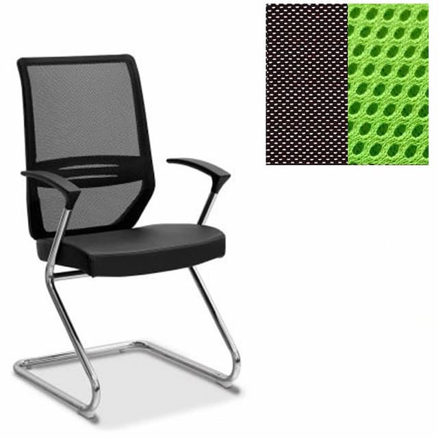 Кресло посетителя Юнитекс Aero на раме сетка/ткань TW черная/салатовая